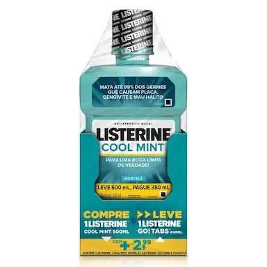 Kit Listerine Antisséptico Bucal Coll Mint com 500ml + Listerine Go Tabs com 4 tabletes mastigáveis