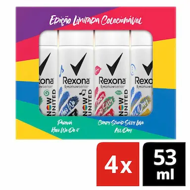 Kit Desodorante Antitranspirante Aerosol Rexona Now United All Day com 4 unidades de 53 ml