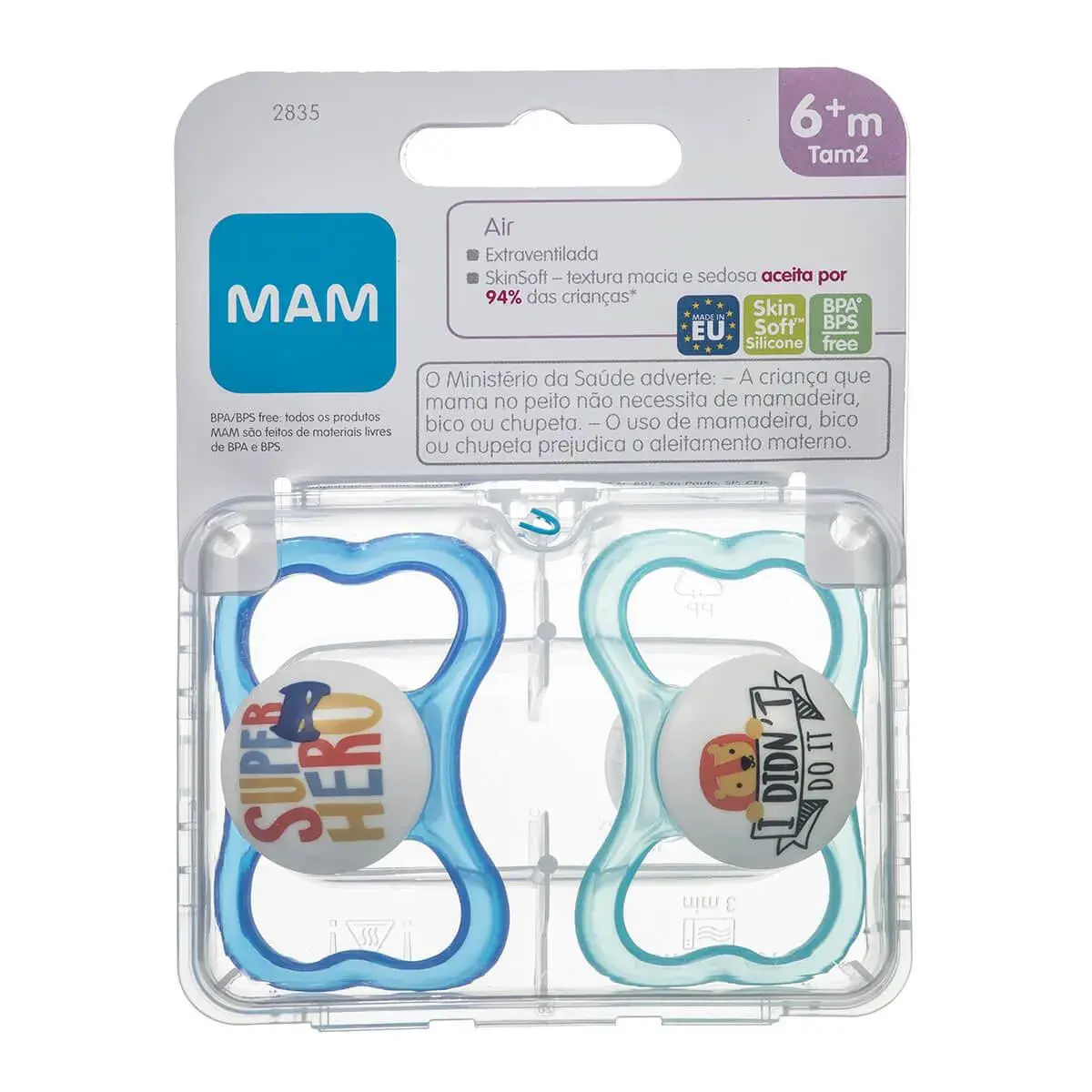 Kit Chupeta MAM Air Cor Azul Tamanho 2 - maiores de 6 meses com 2 unidades