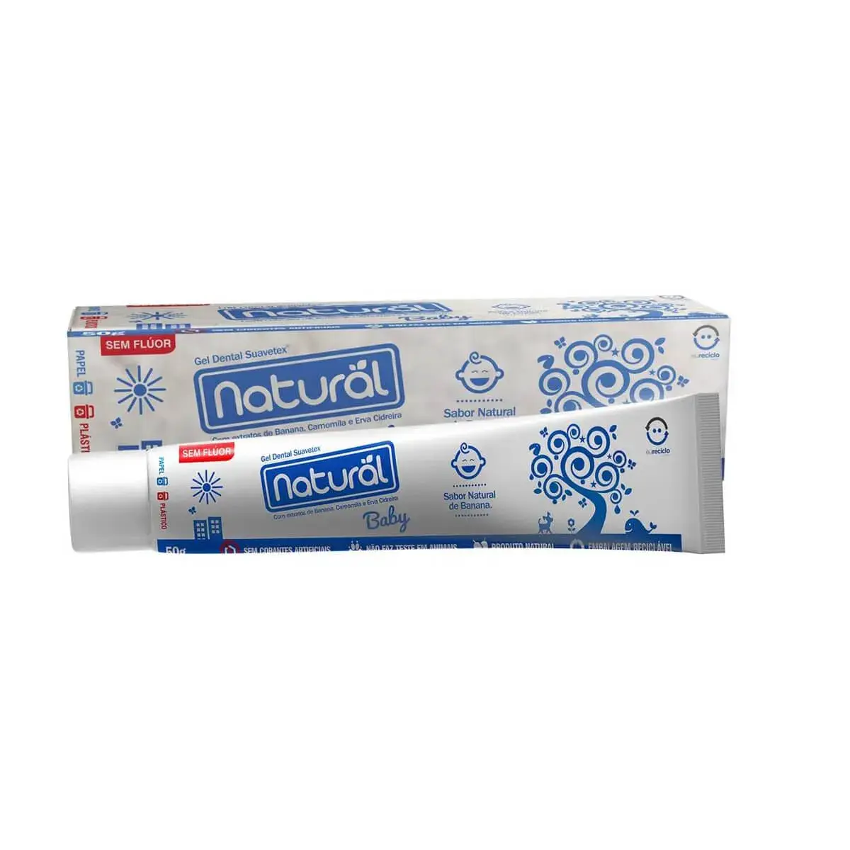 Gel Dental Infantil Suavetex Natural Baby Extrato de Banana, Camomila e Erva Cidreira sem Flúor com 50g