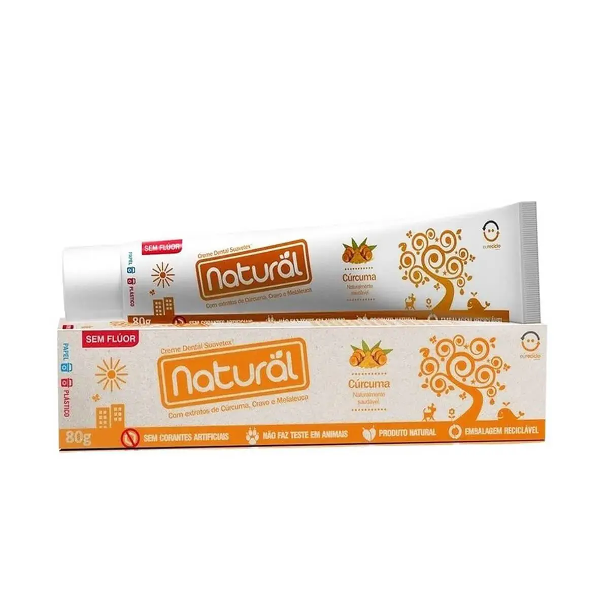 Pasta de Dente Natural Extrato de Cúrcuma, Cravo e Malaleuca com 80g