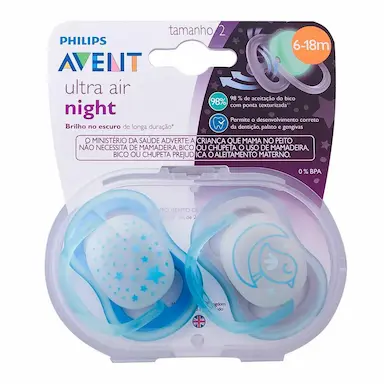 Chupeta Philips Avent Ultra Air Night 6 a 18 Meses Azul com 2 unidades