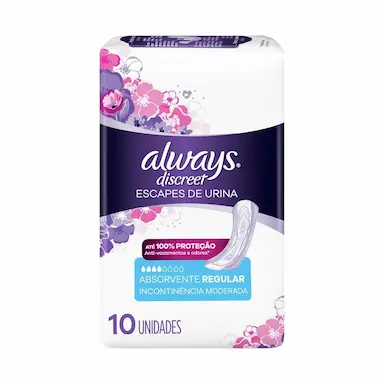 Absorvente Regular Always Discreet Incontinência Urinária Dia com 10 unidades