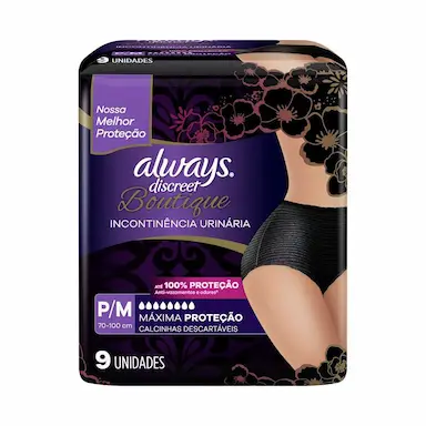 Roupa Íntima Feminina Always Discreet Boutique Máxima Proteção P/M 9 unidades