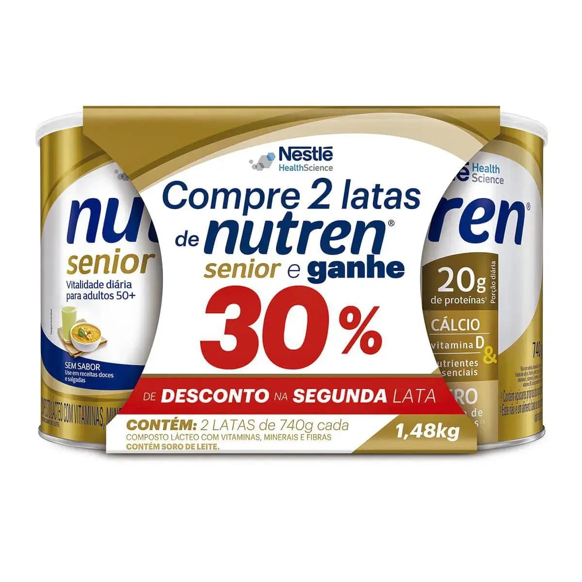 Kit Suplemento Alimentar Nutren Senior Sem Sabor com 2 unidades de 740g