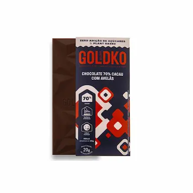 Chocolate 70% Cacau Gold&Ko com Avelã Zero Açúcar com 20g