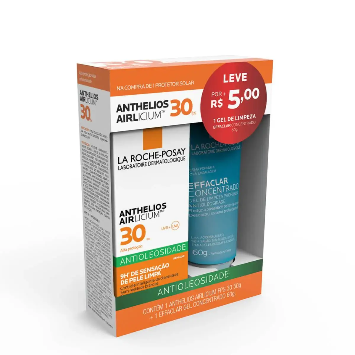 Kit La Roche-Posay Protetor Solar Anthelios Airlicium FPS 30 com 50g + Gel de Limpeza Effaclar Concentrado com 60g