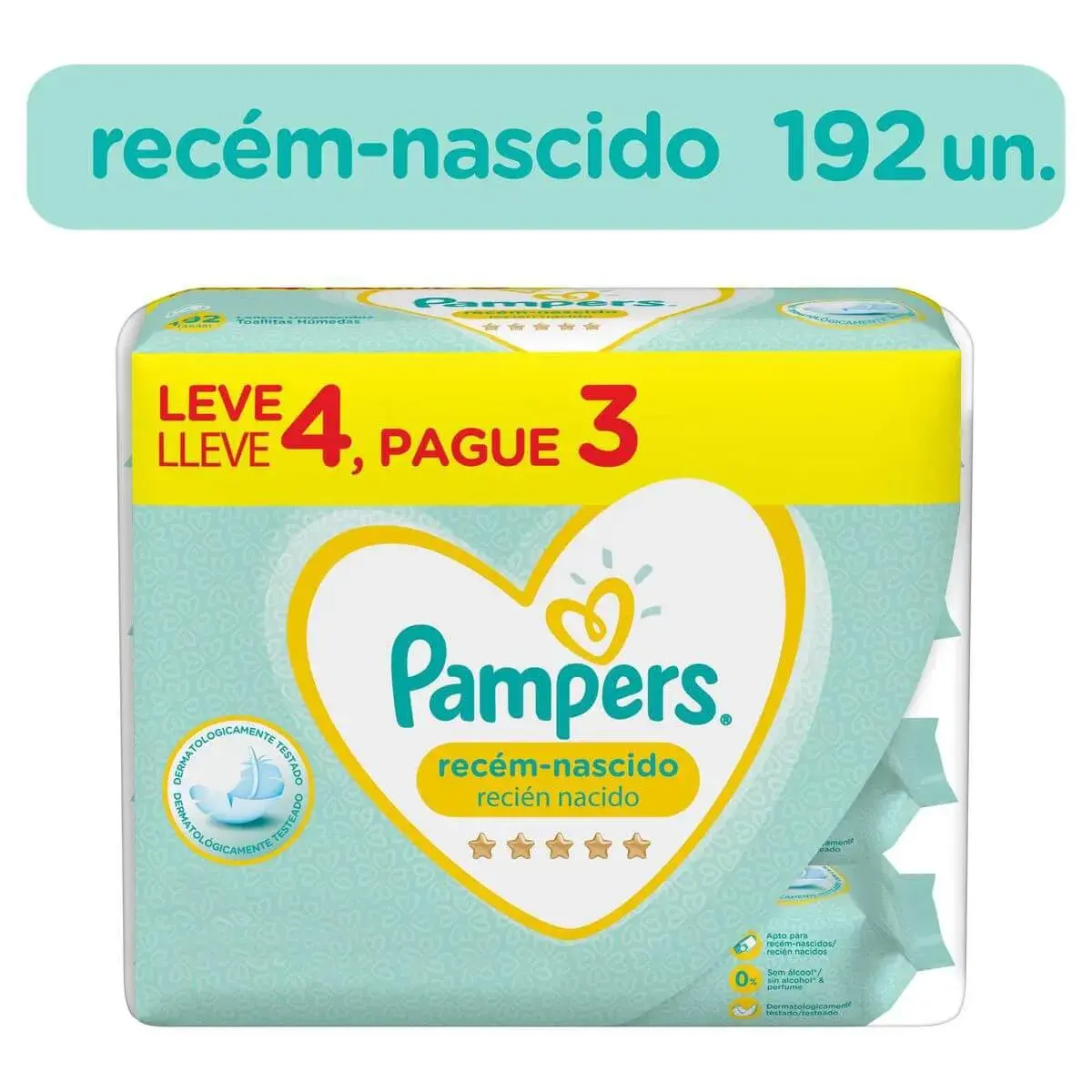 Lenço Umedecido Pampers Recém-Nascido com 4 pacotes de 48 unidades
