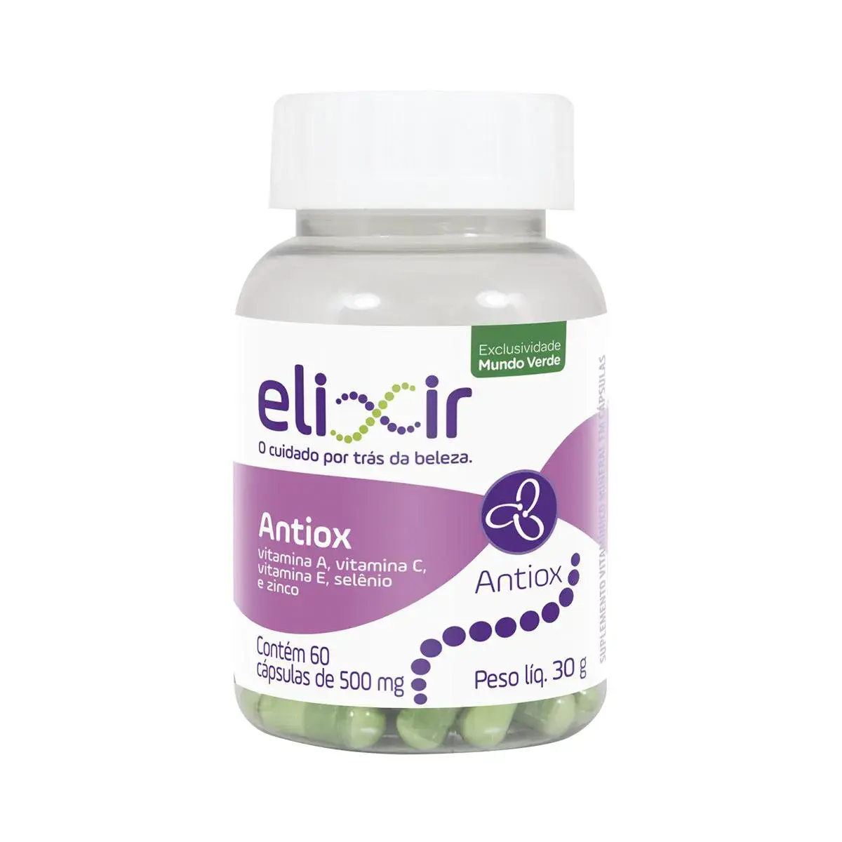 Antiox Elixir 500mg Suplemento Nutricional com 60 cápsulas