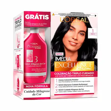 Tintura Permanente Imédia Excellence 1 Preto + Creme