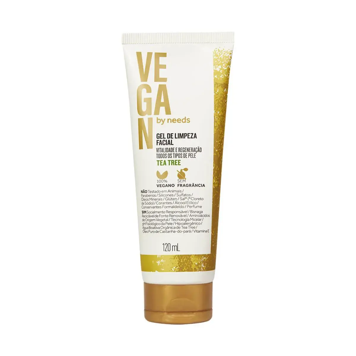 Gel de Limpeza Facial Vegan By Needs Tea Tree Sem Fragrância com 120ml