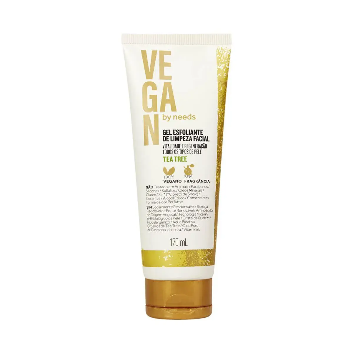 Gel Esfoliante de Limpeza Facial Vegan By Needs Tea Tree sem Fragrância com 120ml