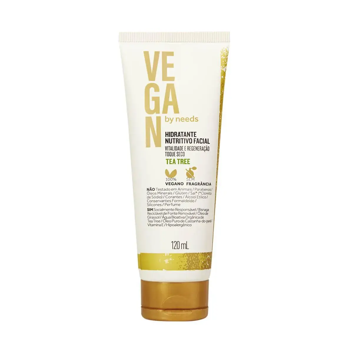 Hidratante Nutritivo Facial Vegan By Needs Tea Tree Toque Seco Sem Fragrância com 120ml