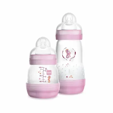 Kit MAM Easy Start Starter Set Rosa com 1 mamadeira de 130ml e 1 mamadeira de 260ml