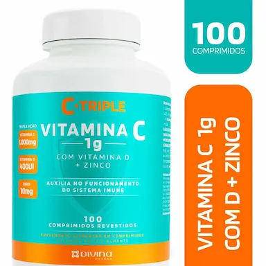 C-Triple Vitamina C 1g com Vitamina D + Zinco com 100 comprimidos