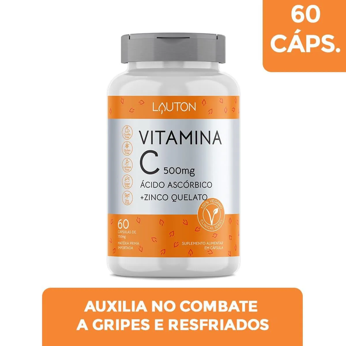 Suplemento Alimentar Lauton Vitamina C 500mg + Zinco com 60 cápsulas