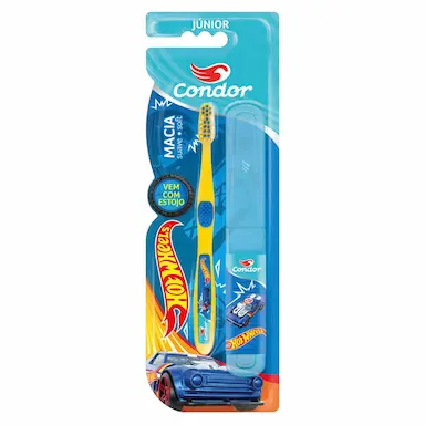 Escova de Dente Infantil Condor Júnior Hot Wheels Macia com 1 unidade + Estojo