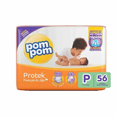 Fralda Pom Pom Protek Proteção de Mãe P - 56 Unidades