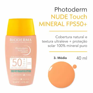 Protetor Solar Facial Bioderma Photoderm Nude Touch Dourado FPS50+ com 40ml
