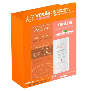 Kit Verão Avène Protetor Solar Facial Mat Perfect Fluido com Cor FPS 60 + Água Termal