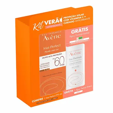 Kit Verão Avène Protetor Solar Facial Mat Perfect Fluido com Cor FPS 60 Uniformizante com 50ml + Água Termal com 50ml