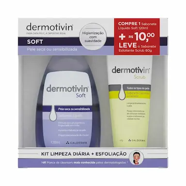 Kit Sabonete Líquido Dermotivin Soft com120ml + Sabonete Esfoliante Dermotivin Scrub com 60g