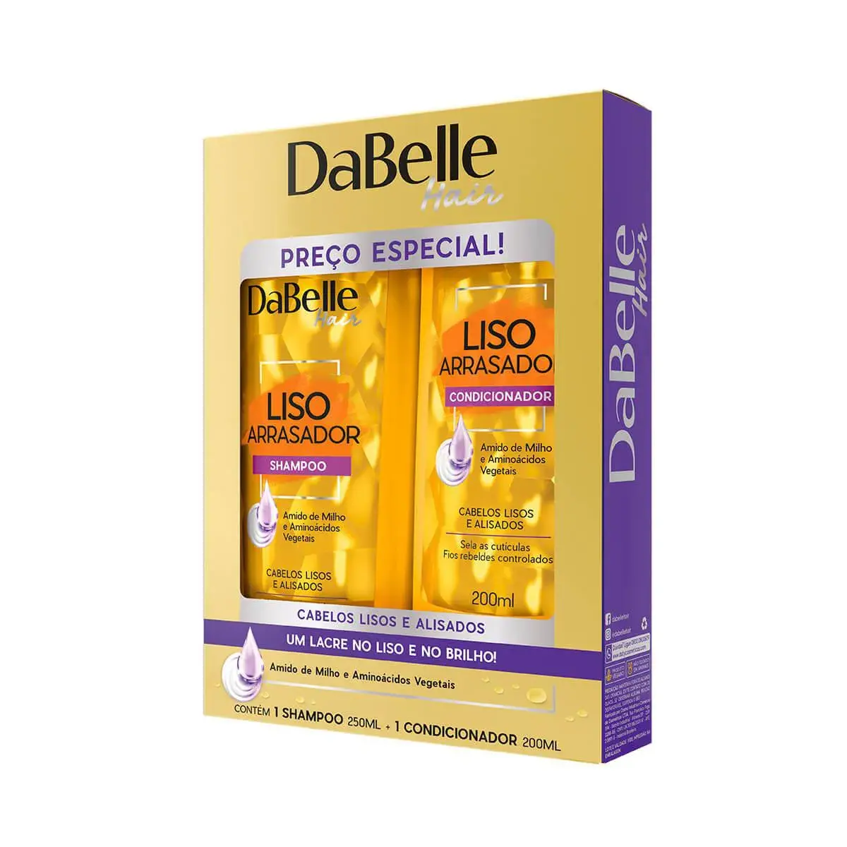 Kit DaBelle Hair Liso Arrasador com Shampoo de 250ml + Condicionador de 200ml