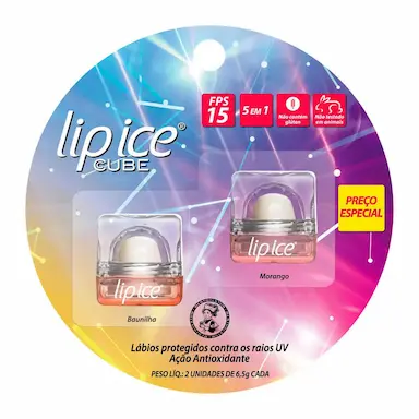 Kit Protetor Labial Lip Ice Cube FPS 15 com 2 Unidades Sabor Morango e Baunilha de 6,5g cada