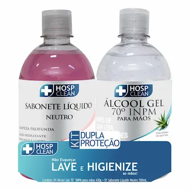 Kit Hosp Clean Dupla Proteção com 1 Sabonete Líquido 500ml + Álcool Gel p/ Mãos 430g