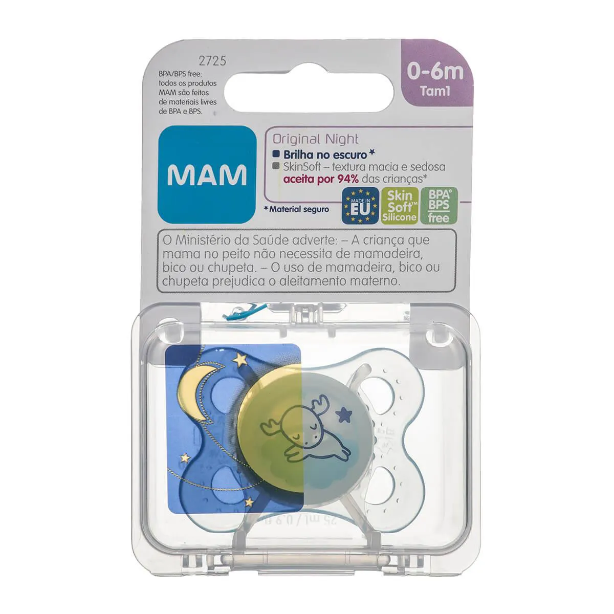 Chupeta MAM Original Night Tam 1 0 a 6 meses Azul - 1 Unidade