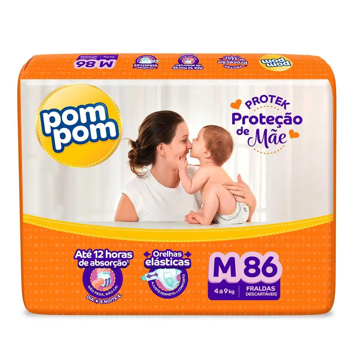 Fralda Pom Pom Protek Proteção de Mãe M - 86 Unidades