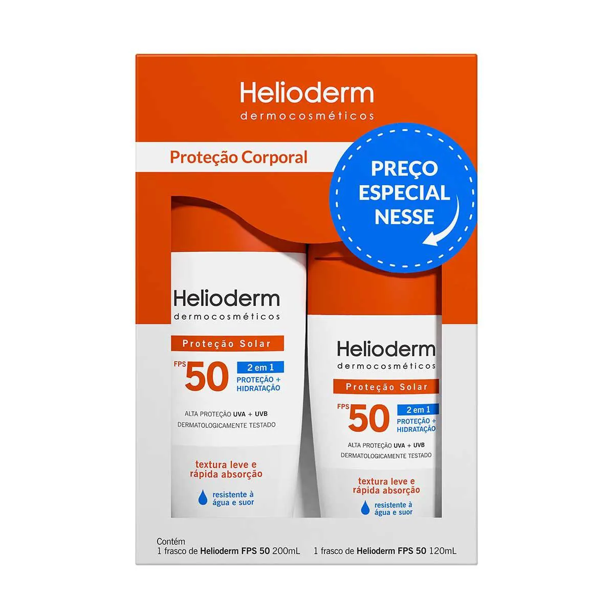 Kit Helioderm Suncare Protetor Solar Corporal FPS 50 com 200ml + 120ml