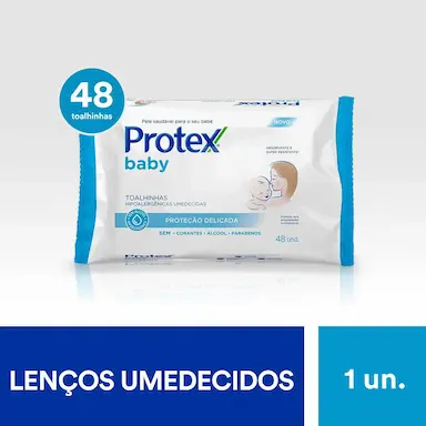 Lenço Umedecido Protex Baby Proteção Delicada com 48 unidades