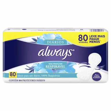Protetor Diário Always Sem Perfume Respirável com 80 unidades