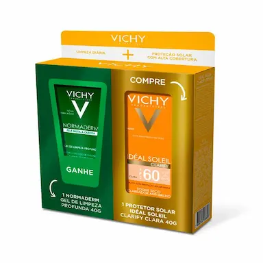Kit Protetor Solar Idéal Soleil Clarify Cor Clara FPS 60 + Gel de Limpeza Normaderm com 40g cada