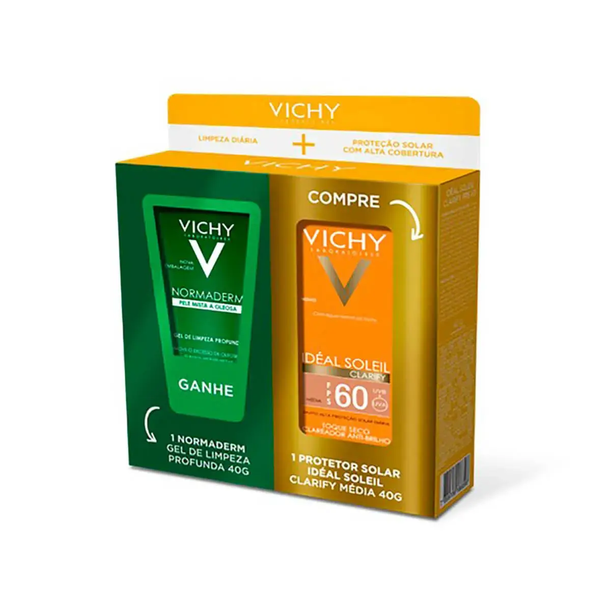 Kit Protetor Solar Idéal Soleil Clarify Cor Média FPS 60 + Gel de Limpeza Normaderm com 40g cada