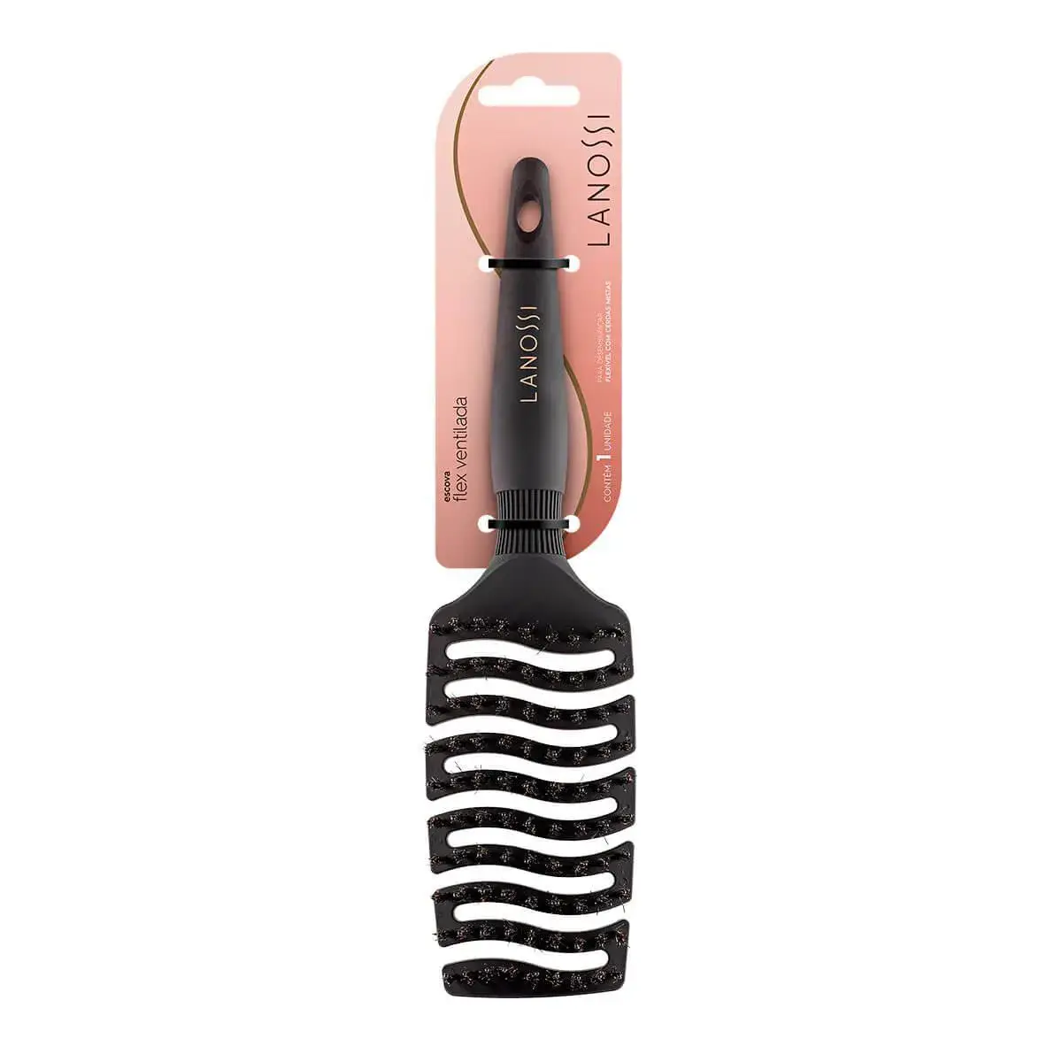 Escova de Cabelo Lanossi Flex Ventilada Preta com 1 unidade