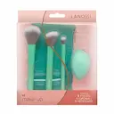 Kit com 3 Pinceis de Maquiagem Lanossi e 1 Esponja + 1 Necessaire Mint Green