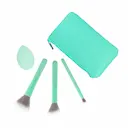 Kit com 3 Pinceis de Maquiagem Lanossi e 1 Esponja + 1 Necessaire Mint Green