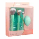 Kit com 3 Pinceis de Maquiagem Lanossi e 1 Esponja + 1 Necessaire Mint Green