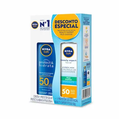 Kit Nivea Sun Protetor Solar Protect & Hidrata FPS 50 com 200ml + Protetor Solar Facial Beauty Expert Controle de Oleosidade FPS 50 com 50g