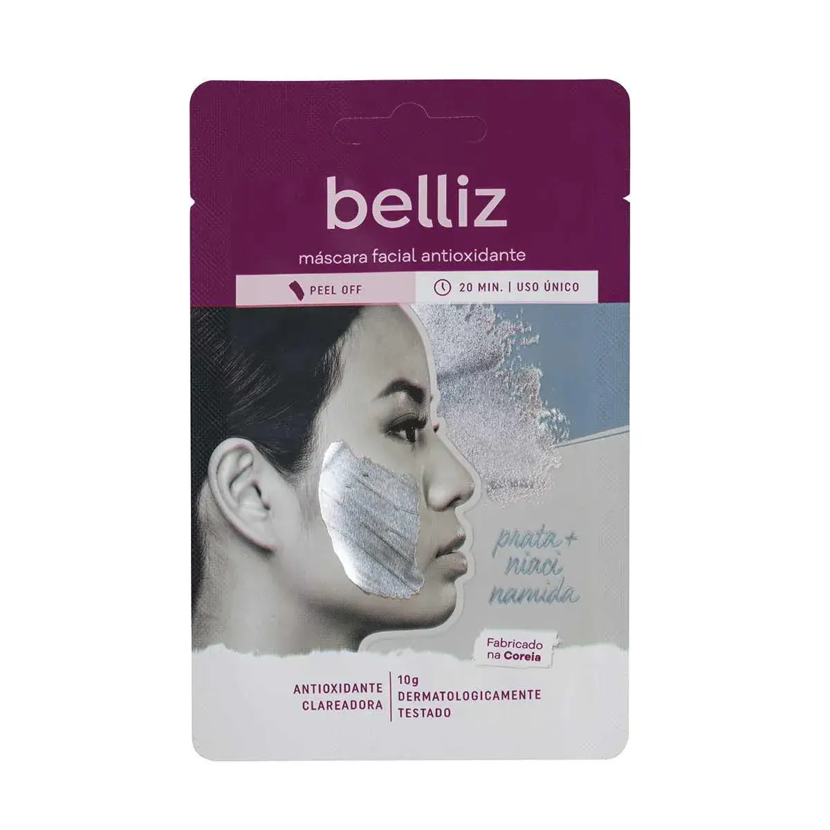 Máscara Facial Antioxidante Belliz Prata com 10g