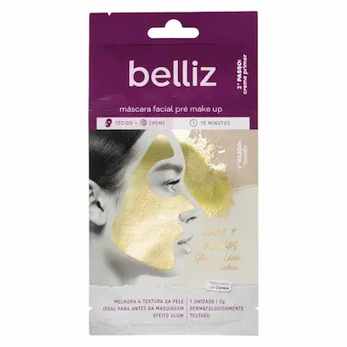 Máscara Facial Pré Make Up Belliz com Ouro + Ácidos Láctico Glicólico e Hialurônico 2g com 1 unidade