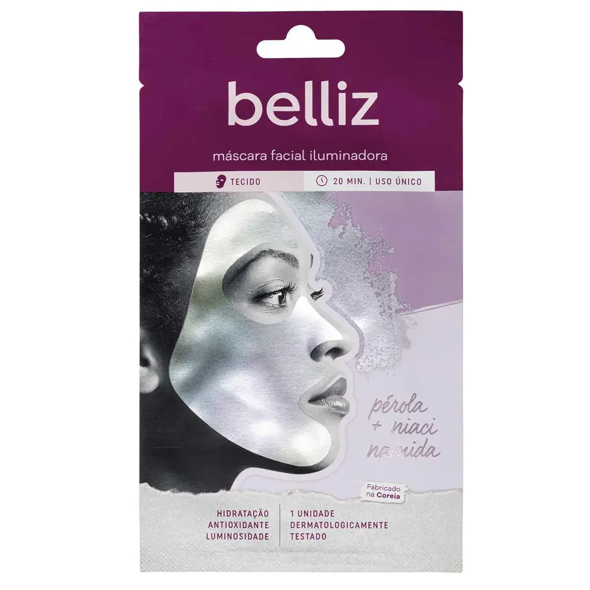 Máscara Facial Iluminadora Belliz Pérola + Niacinamida com 1 unidade