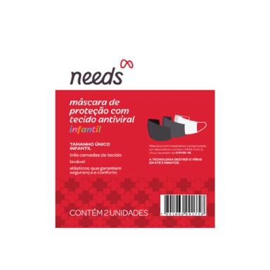 Kit Máscara de Proteção Facial Tripla Needs Anti-Covid Infantil Tamanho Único Cores Sortidas com 2 unidades