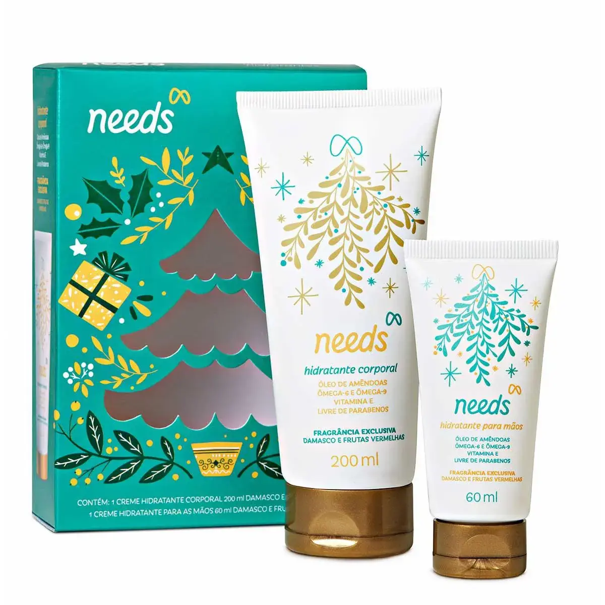Kit Needs Natal Damasco com Frutas Vermelhas Hidratante Corporal com 200ml + Hidratante para Mãos com 60ml