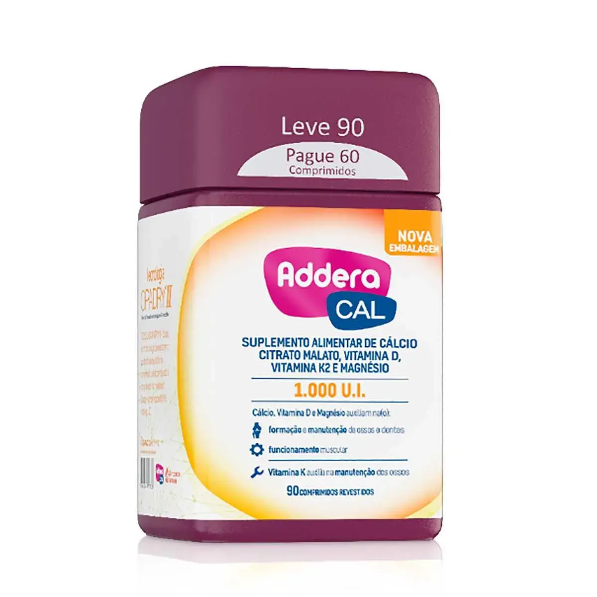 Suplemento Vitamínico Addera Cal 1.000UI com 90 Comprimidos