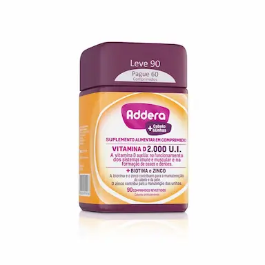 Vitamina D Addera 2.000UI Cabelo & Unhas com 90 comprimidos