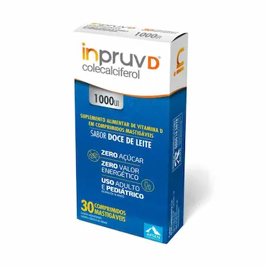Vitamina D Inpruv D 1.000UI Sabor Doce de Leite Zero Açúcar 30 comprimidos mastigáveis