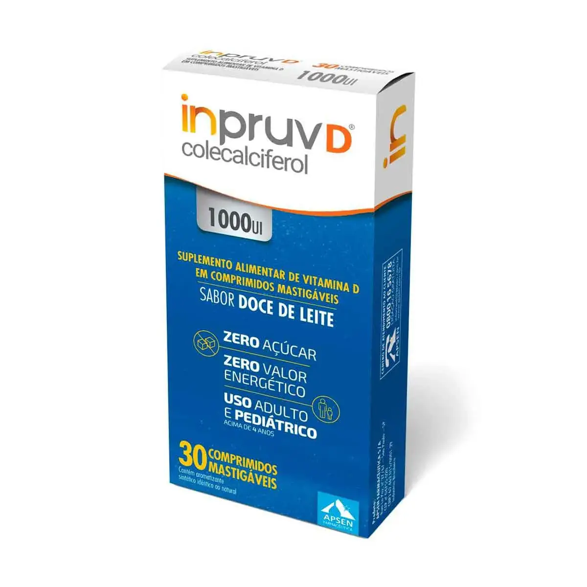 Vitamina D Inpruv D 1.000UI Sabor Doce de Leite Zero Açúcar 30 comprimidos mastigáveis